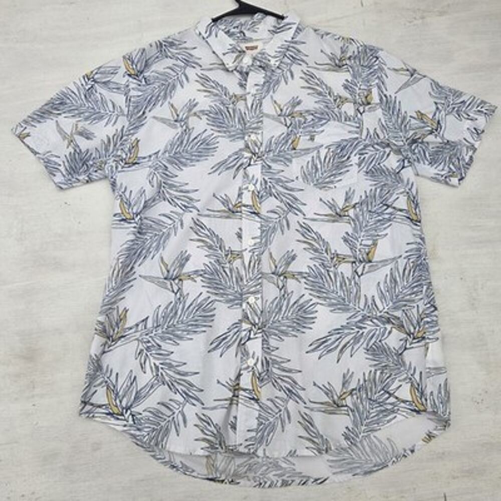 Levis Mens Hawaiian Shirt Large Floral Pocket Cotton Aloha Beach XL Short Sleeve
